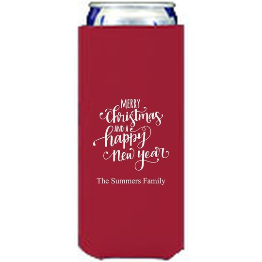 Hand Lettered Merry Christmas and Happy New Year Collapsible Slim Huggers
